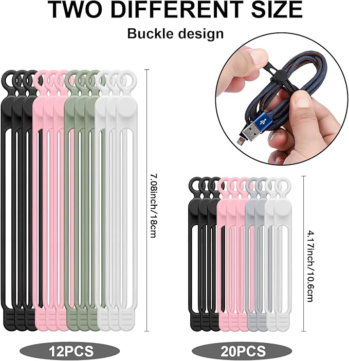 32Pcs Silicone Cable Ties, Data Cable Organizer Silicone Cable Straps Cord Ties - Image 5