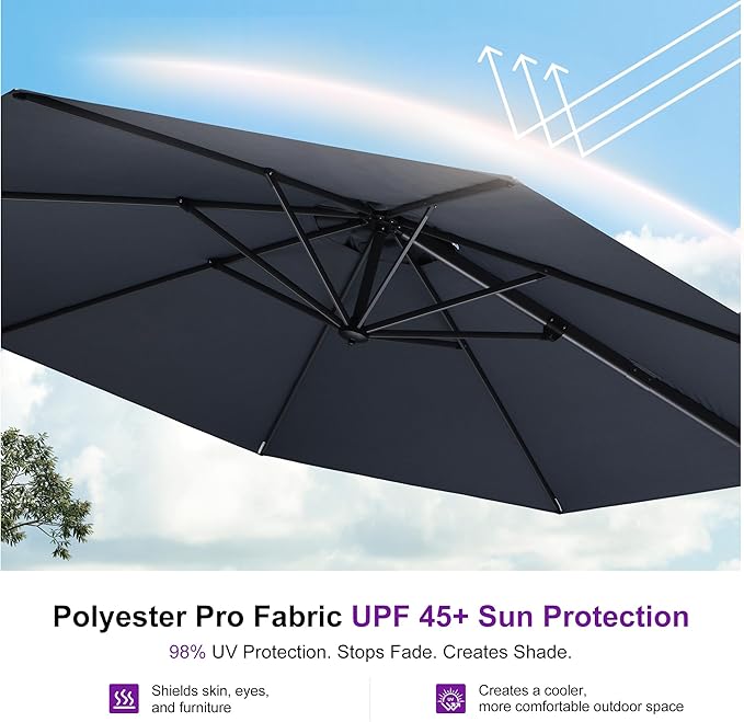 PURPLE LEAF 11 Feet Patio Umbrella with Base Outdoor Cantilever Round Umbrella Aluminum Offset Umbrella with 360-degree Rotation for Garden Deck Pool Patio, Grey - Image 5
