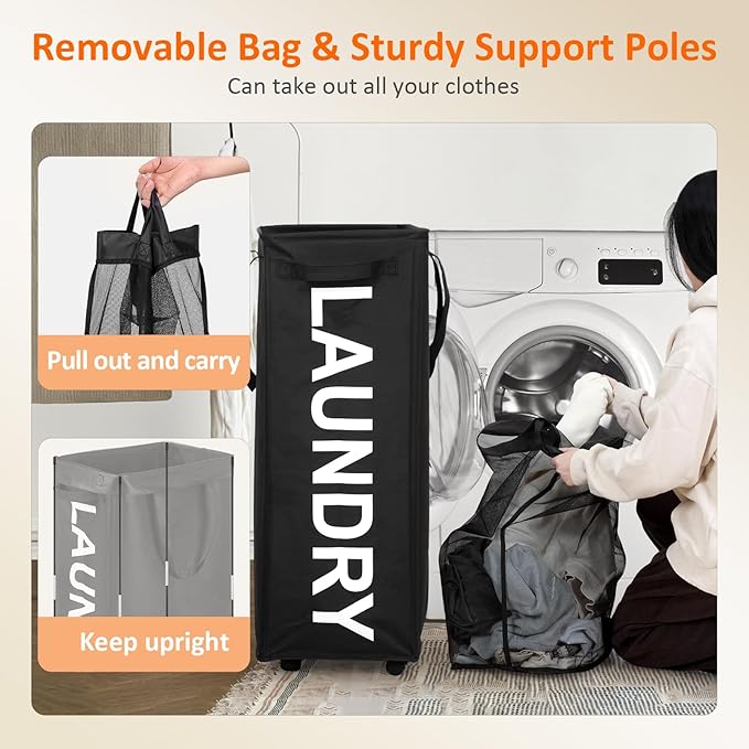 Laundry Basket with Wheels, 90L Rolling Laundry Hamper with Wheels, Large - Image 6