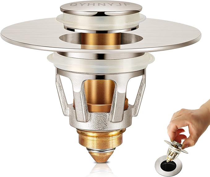 Bathroom Sink Stoppers Brushed Nickel – Pop Up Drain Stopper & Strainer by QYHNYJF