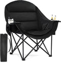 Oversized Camping Chairs for Adults - Heavy Duty Padded Outdoor Folding Lawn XL Camp Chair with Cup Holder Cooler Pockets for Outside Sports Beach Fishing Garden Portable Supports 500lbs, AllBlack by PUVASIA