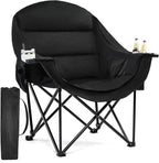 Oversized Camping Chairs for Adults - Heavy Duty Padded Outdoor Folding Lawn XL Camp Chair with Cup Holder Cooler Pockets for Outside Sports Beach Fishing Garden Portable Supports 500lbs, AllBlack by PUVASIA