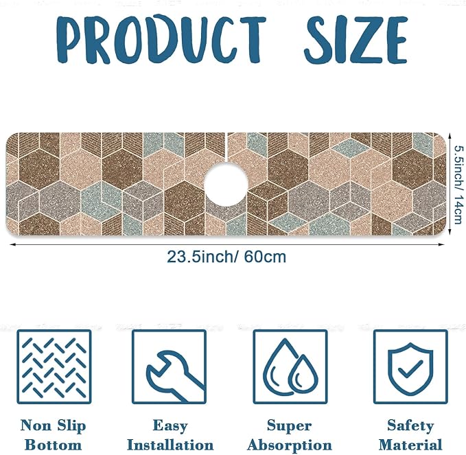 Geometry Blocks Sink Faucet Absorbing Mat Glitter Geometry Super Absorbent Fast - Image 2