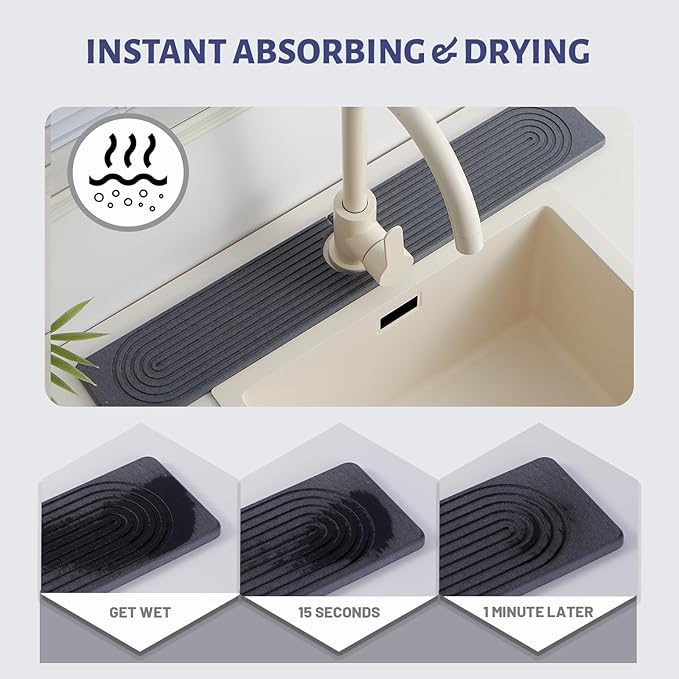 Stone Faucet Mat for Kitchen Sink，Super Absorbent Diatomite Fast Drying Stone - Image 3