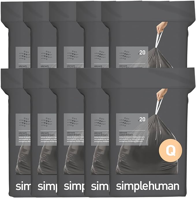 simplehuman Code Q 200 Count, Genuine Odorsorb Custom Fit Liners, Drawstring by Simplehuman
