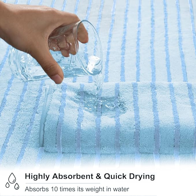 4 Piece Blue Cabana Stripe Large Bath Towels 35"x70" Oversized Bath Sheet Super - Image 5