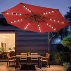 wikiwiki 10ft Solar LED Patio Umbrella with Base Included, Offset Umbrella with Weighted Sandbag Base, Cantilever Patio Umbrellas for Backyard, Garden & Deck, 32 LED Lights & Polyester Shade, Red - Image 9