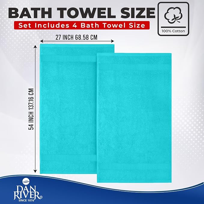 DAN RIVER Bath Towels Set of 4, 27 x 54 Inches, 100% Cotton, Larger & Lighter - Image 2