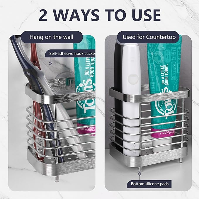 Wall Mount Toothbrush Holder for Bathroom, Stainless Steel Rustproof Toothbrush - Image 3