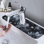 Faucet Draining Mat For Kitchen Sink, Stylized Gray Chrysanthemum Flowers - Image 7