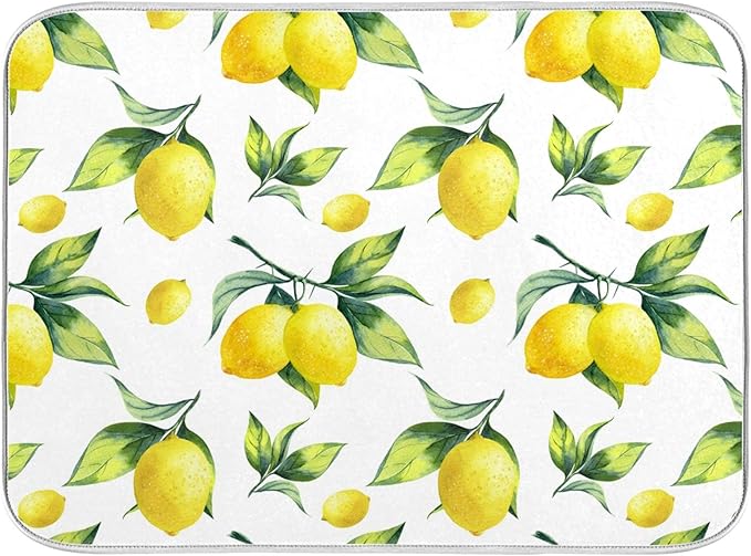 Tropical Lemon Leaves Dish Drying Mat 18x24 by Wamika
