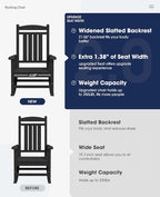 KINGYES HDPE Outdoor Rocking Chair Set of 4, Widened Seat Patio Rocking Chair, Oversized All Weather Patio Rocker, Black - Image 4