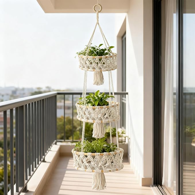 3 Tier Hanging Fruit Basket, Macrame Hanging Basket - Image 3