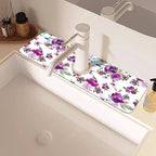 Watercolor Purple Flowers Faucet Absorbing Mat Splash Guard Draining Mat Fast - Image 2