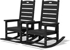 SERWALL Outdoor Rocking Chair Set of 2, Oversized Rocking Chair with Footboard for Adults, HDPE All Weather Resistant Rocking Chairs for Patio, 350lbs Weight Capacity, Black by SERWALL