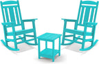 LUE BONA Outdoor Rocking Chairs Set of 4, HDPS Porch Rocker with High Back, Plastic Weather Resistant Rocking Chairs for Outdoor Indoor, Garden, Backyard, 350lb, Aruba Blue - Image 8