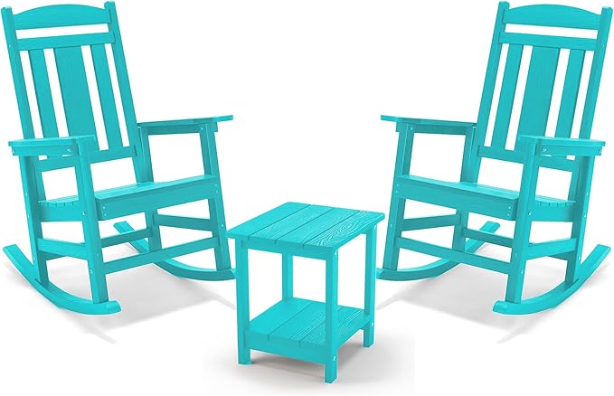 LUE BONA Outdoor Rocking Chairs Set of 4, HDPS Porch Rocker with High Back, Plastic Weather Resistant Rocking Chairs for Outdoor Indoor, Garden, Backyard, 350lb, Aruba Blue - Image 8
