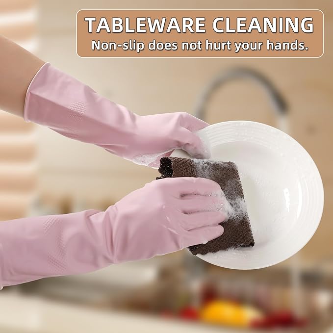 Dishwashing Rubber Gloves Reusable Kitchen Gloves 2Pairs Cleaning Gloves - Image 6