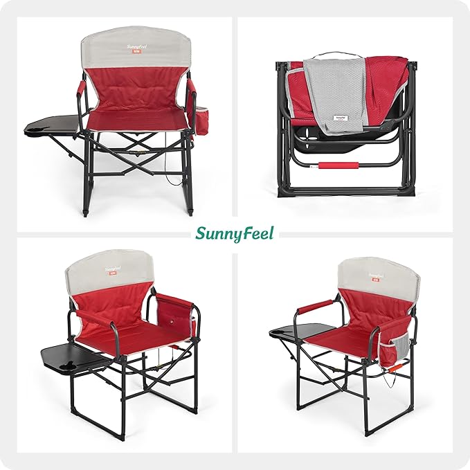 SUNNYFEEL Heated Camping Directors Chair, Heavy Duty,Oversized Portable Folding Chair with Side Table, Pocket for Beach, Fishing,Trip,Picnic,Lawn,Concert Outdoor Foldable Camp Chairs - Image 7