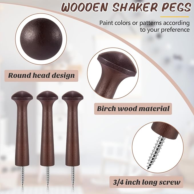 10 Pieces Wooden Shaker Peg Screw-on Pegs 3.62 Inch Long Unfinished Wood Shaker - Image 3