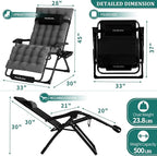 UDPATIO Oversized Zero Gravity Chair, 33In XXL Patio Reclining Chair with Cushion, Outdoor Folding Recliner with Pillows|Cup Holder|Foot Rest|Padded Headrest, Dark Grey, Support 500LB - Image 3