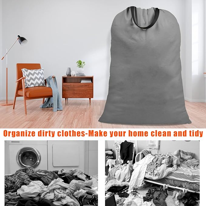 Cotton Canvas Laundry Bag with Handles & Drawstring Straps, Heavy Duty Extra - Image 6