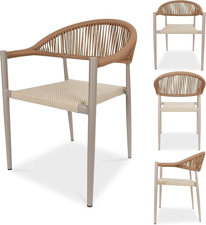 TWT Patio Dining Chairs Outdoor Stackable Dining Chairs for All Weather, Breathable Textilene Garden Outdoor Furniture for Backyard Deck (Brown, Set of 4) - Image 7