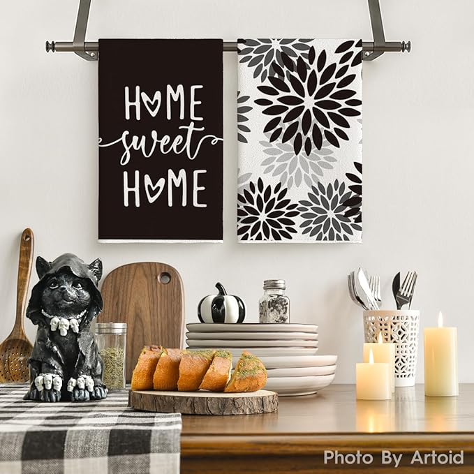 Artoid Mode Black Stripes Home Sweet Home Boho Halloween Kitchen Towels Dish - Image 2