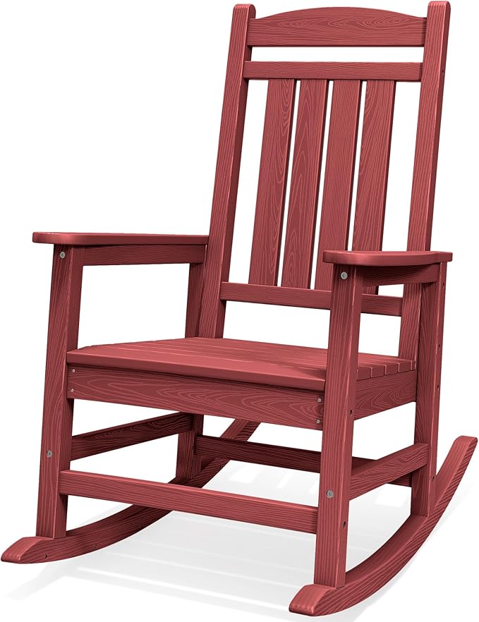 SERWALL Oversized Outdoor Rocking Chair, All-Weather Patio Rocking Chair, HDPE Porch Rocker for Adults, Red by SERWALL