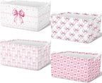 4 Pcs Pink Bow Storage Basket for Gifts Collapsible Girls Coqutte Pink Storage by Bulyoou