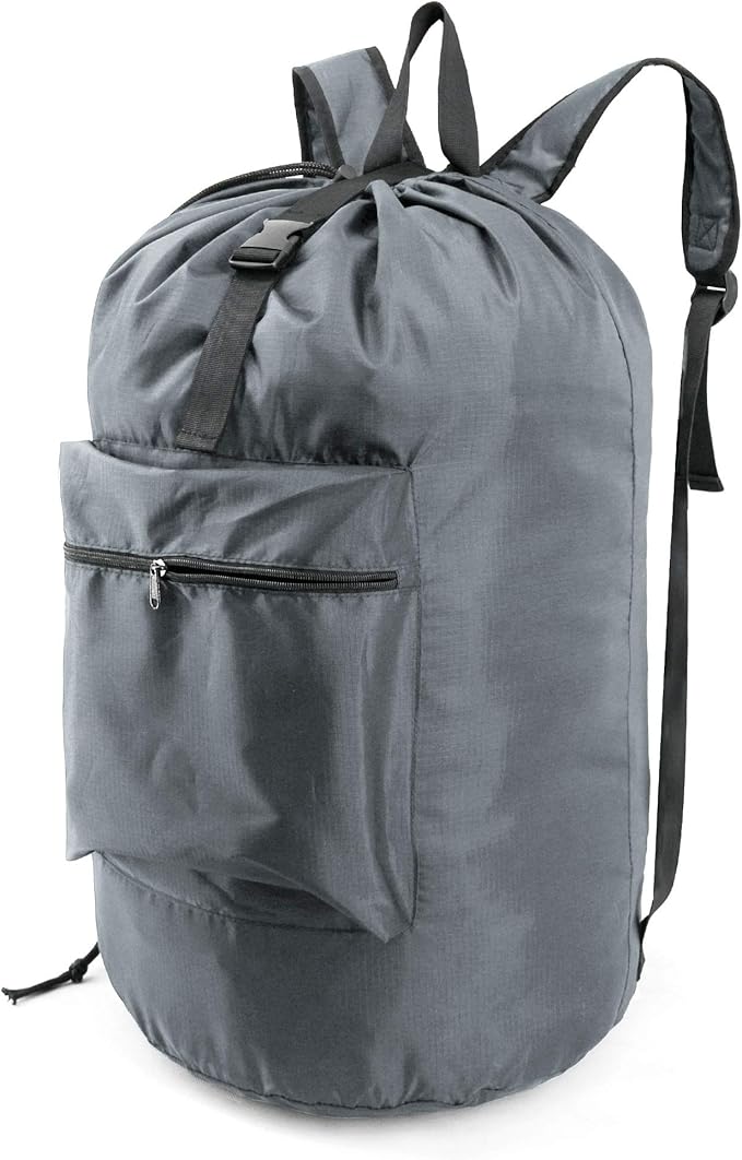 BeeGreen Gray Laundry Backpack w Adjustable Shoulder Straps & Drawstring by BeeGreen