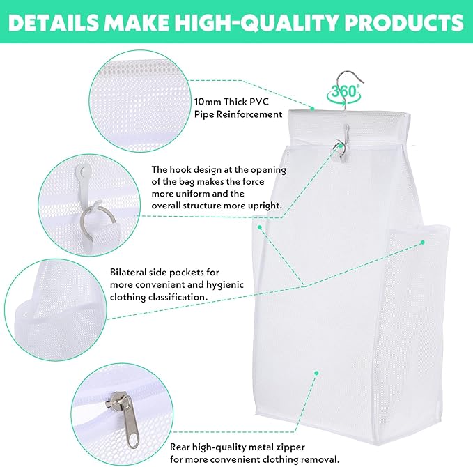 2 Pcs Hanging Collapsible Breathable Mesh Laundry Hamper, Hanging Laundry Bag - Image 3