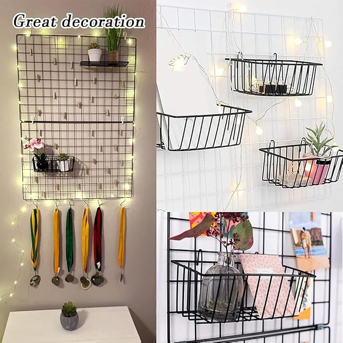 3 Pack Grid Panel Hanging Wire Basket, Storage and Display Basket - Image 3