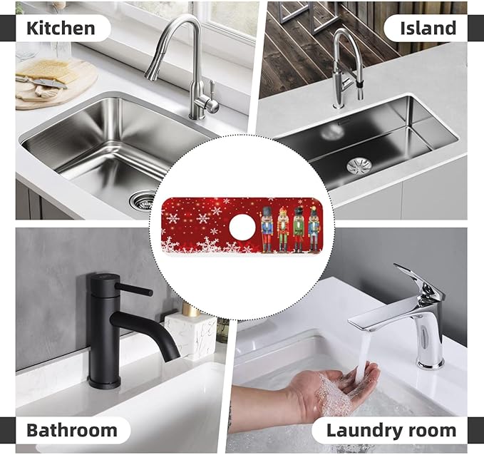 Christmas Snowflake Nutcracker Red 15" X 5.5" Kitchen Sink Splash Guard Faucet - Image 8