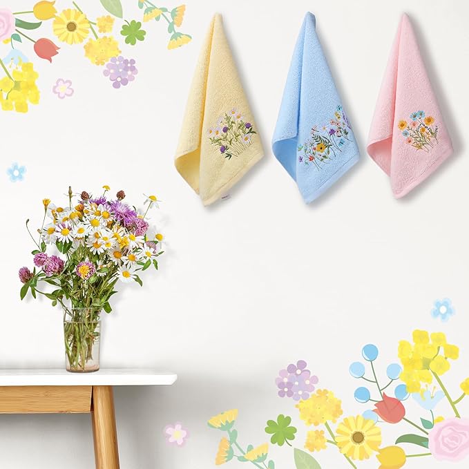 Wildflower Hand Towels Farmhouse Pink Blue Yellow Wildflower Bathroom Decor - Image 4