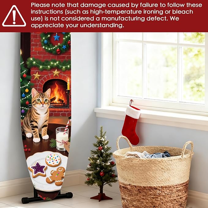 Nuxovilar Ironing Board Covers Winter Cat by Fireplace Pattern Polyester 15x54 - Image 6