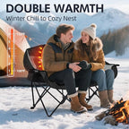 Heated Double Camping Chair - Heated Loveseat Chair for 2 Person Heavy Duty Oversized Padded Camping Couch for Adults Outdoor Sports Lawn Portable Folding Chairs - Image 2