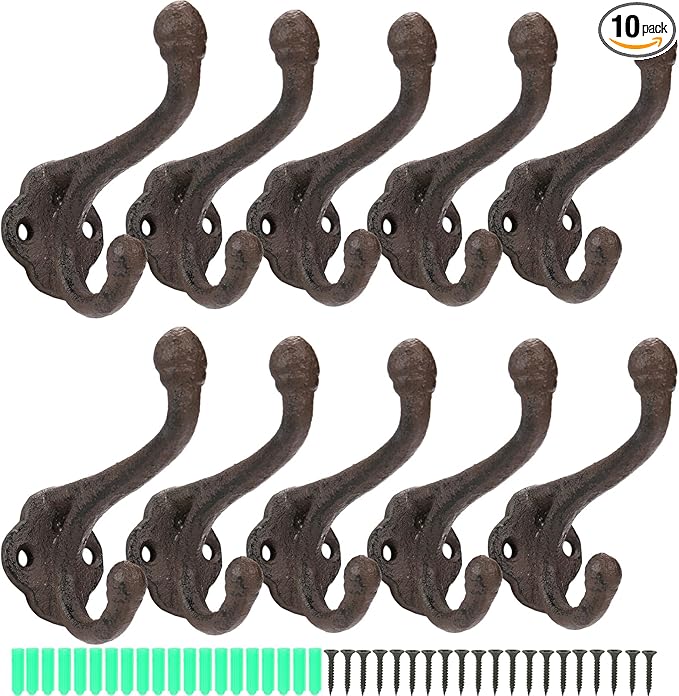 Peohud 10 Pack Cast Iron Coat Hooks, Rustic Wall Hooks, Wall Mounted Farmhouse by Peohud