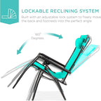 Best Choice Products Folding Zero Gravity Outdoor Recliner Patio Lounge Chair w/Adjustable Canopy Shade, Headrest, Side Accessory Tray, Textilene Mesh - Mint - Image 4