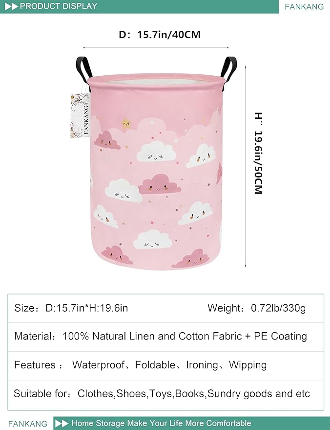 FANKANG Storage Basket, Nursery Hamper Canvas Laundry Basket Foldable - Image 2