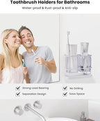 KONE Clear Toothbrush Holders for Bathroom, 2 Cups Wall Mounted, Dry & Wet - Image 3