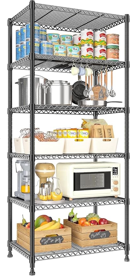 Xcity Storage Shelves, 6 Tier Heavy Duty Metal Shelving Unit, 2400 LBS Capacity Adjustable Steel Wire Shelf Organizer for Pantry, Kitchen, Garage, 14" D x 30" W x 70" H, Black by Unknown