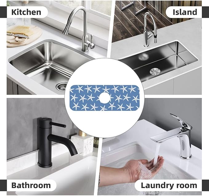 Blue Starfish Abstract Coastal Beach Nautical Ocean Kitchen Sink Splash Guard - Image 7