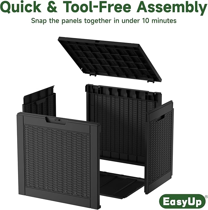 EasyUp 34 Gallon Resin Deck Box Waterproof, UV Resistant Outdoor Storage Box for Delivery, Garden, Patio,and Porch, Rattan Black - Image 5
