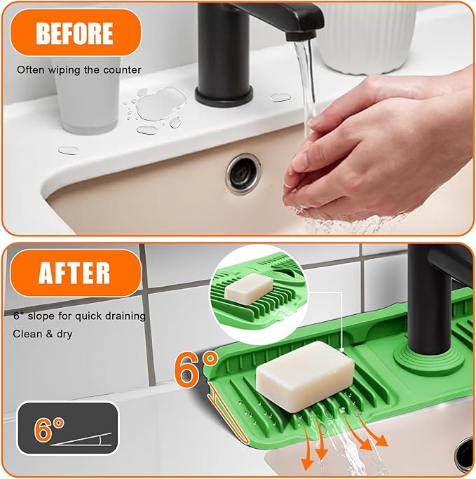 17.7" Green Button Style Faucet Drip Catcher – Silicone Faucet Mat - Image 3