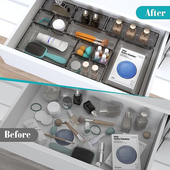 28 PCS Clear Plastic Drawer Organizers Set, 4 Size Desk Drawer Organizer Trays - Image 4