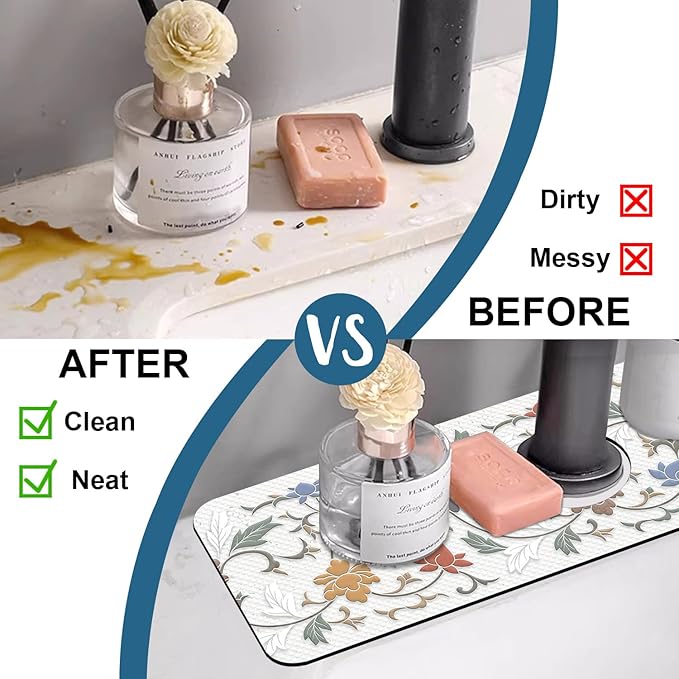 Art Ceramic Texture Sink Splash Guard Ceramic Flowers Faucet Absorbing Mat Fast - Image 6
