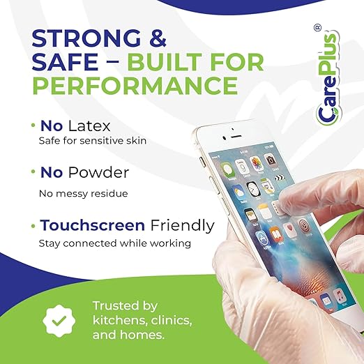 CARE PLUS Vinyl Gloves Clear Medium Size 200 Count | Heavy Duty, Non-Sterile - Image 7