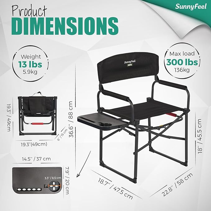 SUNNYFEEL Camping Directors Chair, Heavy Duty,Oversized Portable Folding Chair with Side Table, Pocket for Beach, Fishing,Trip,Picnic,Lawn,Concert Outdoor Foldable Camp Chairs - Image 3
