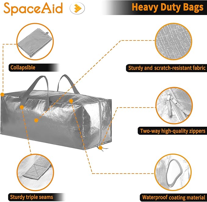 SpaceAid Heavy Duty Moving Bags, Extra Large Storage Totes W/Backpack Straps - Image 4